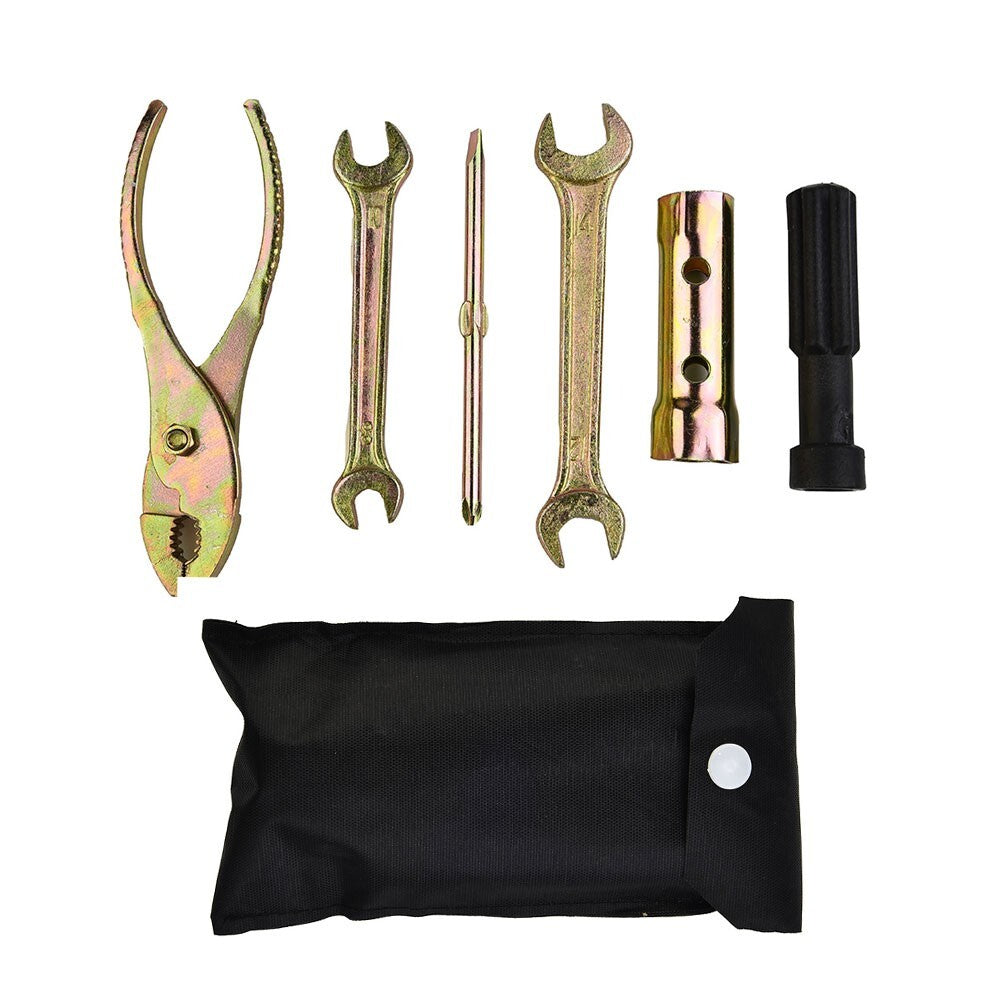 5pcs Motorcycle Spanner + Wrench + Screwdriver +Pliers Tool Kit W/ Storage Bag