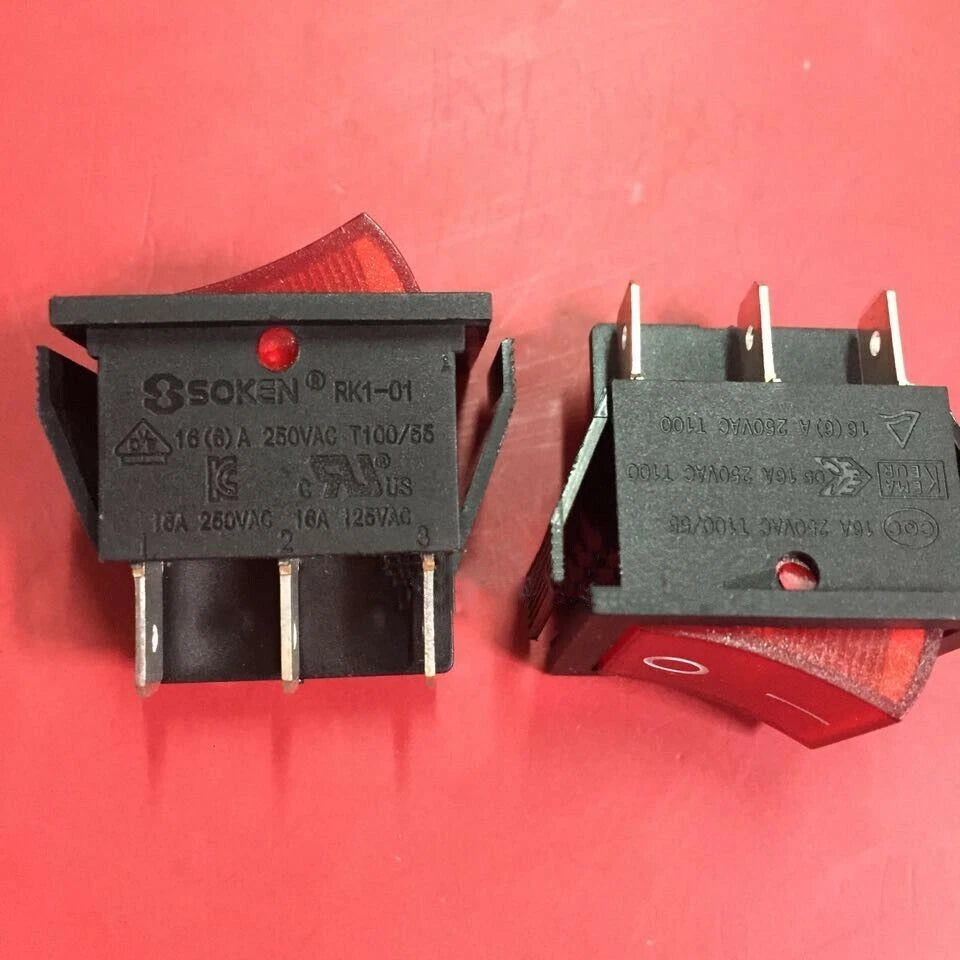 5PCS SOKEN RK1-01 6 pins Rocker Switch 16A 250VAC With Red Light