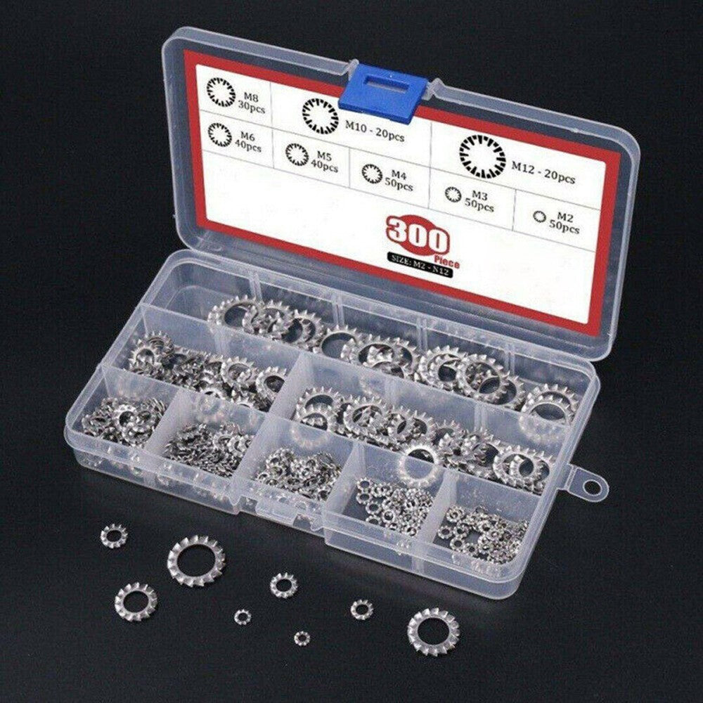 300 Pcs/Set Silver Washers  304-Stainless Steel External Star Assortment-Kit