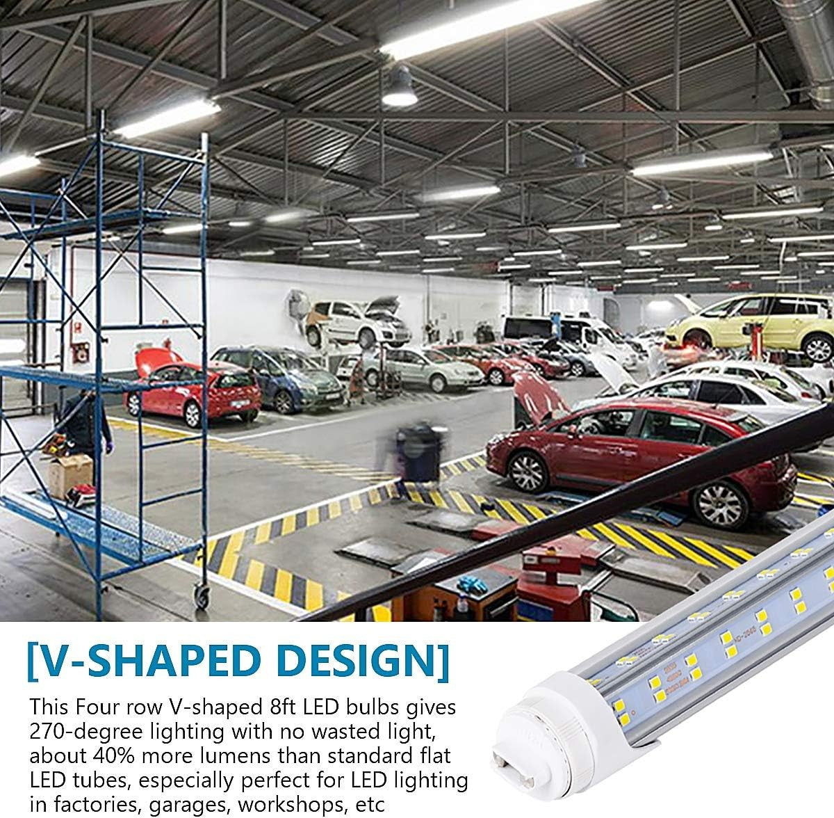 10-Pack 100W V-Shaped LED Tube Lights, 8FT 6000K 14500LM, Clear Cover