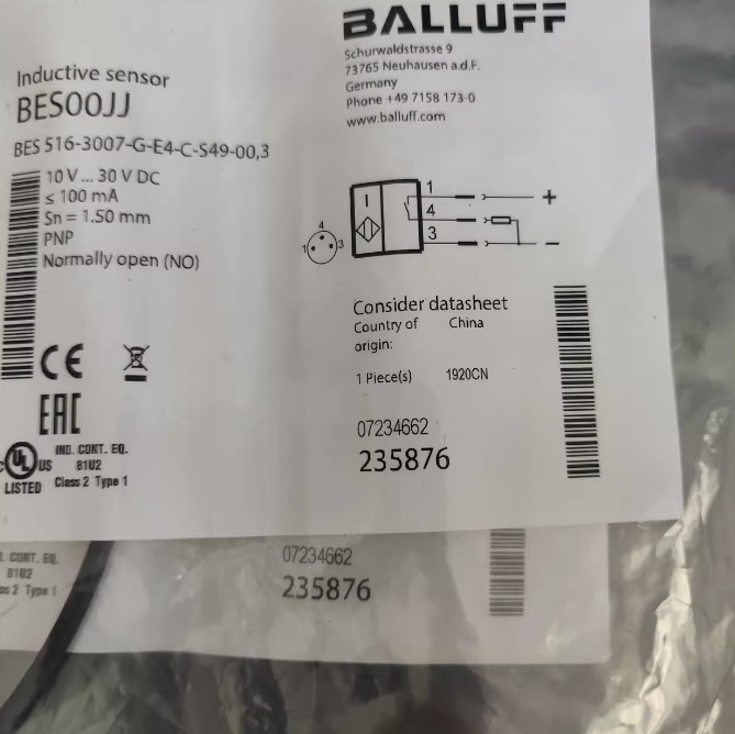 1PC BALLUFF BES 516-3007-G-E4-C-S49-00,3(BES00JJ)Inductive Standard Sensors PNP
