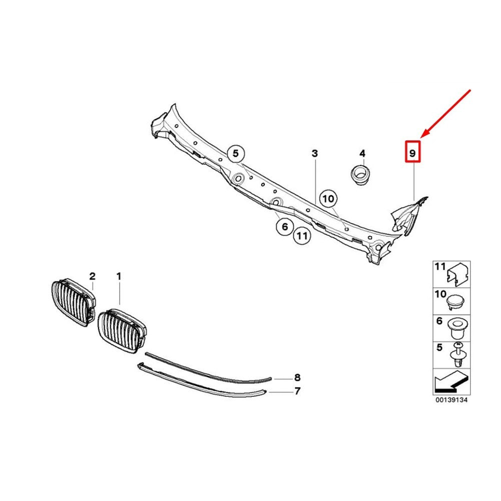 For BMW For 5 Series E39 Front Left Wiper Cowl Black ABS Material 199For 5 2003