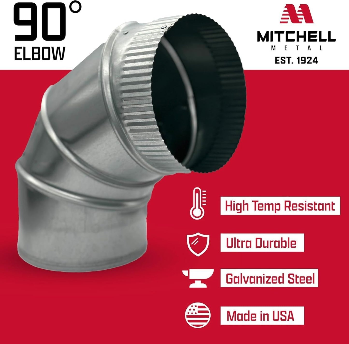 4" Adjustable Duct Elbow 90 Degree HVAC - Galvanized Sheet Metal 28-Gauge Duct C
