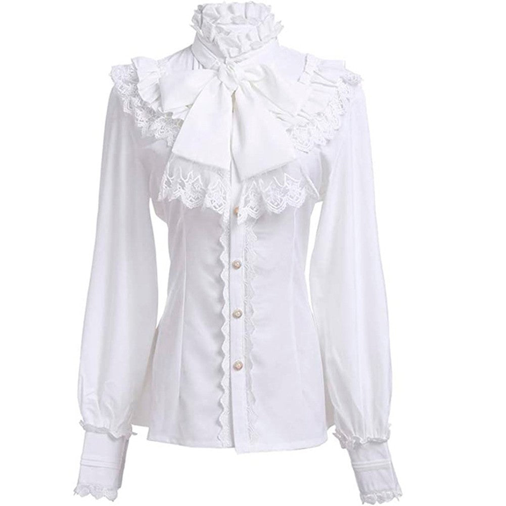 Stylish Victorian Style Womens Gothic Lolita Shirt Lotus Ruffle Blouse