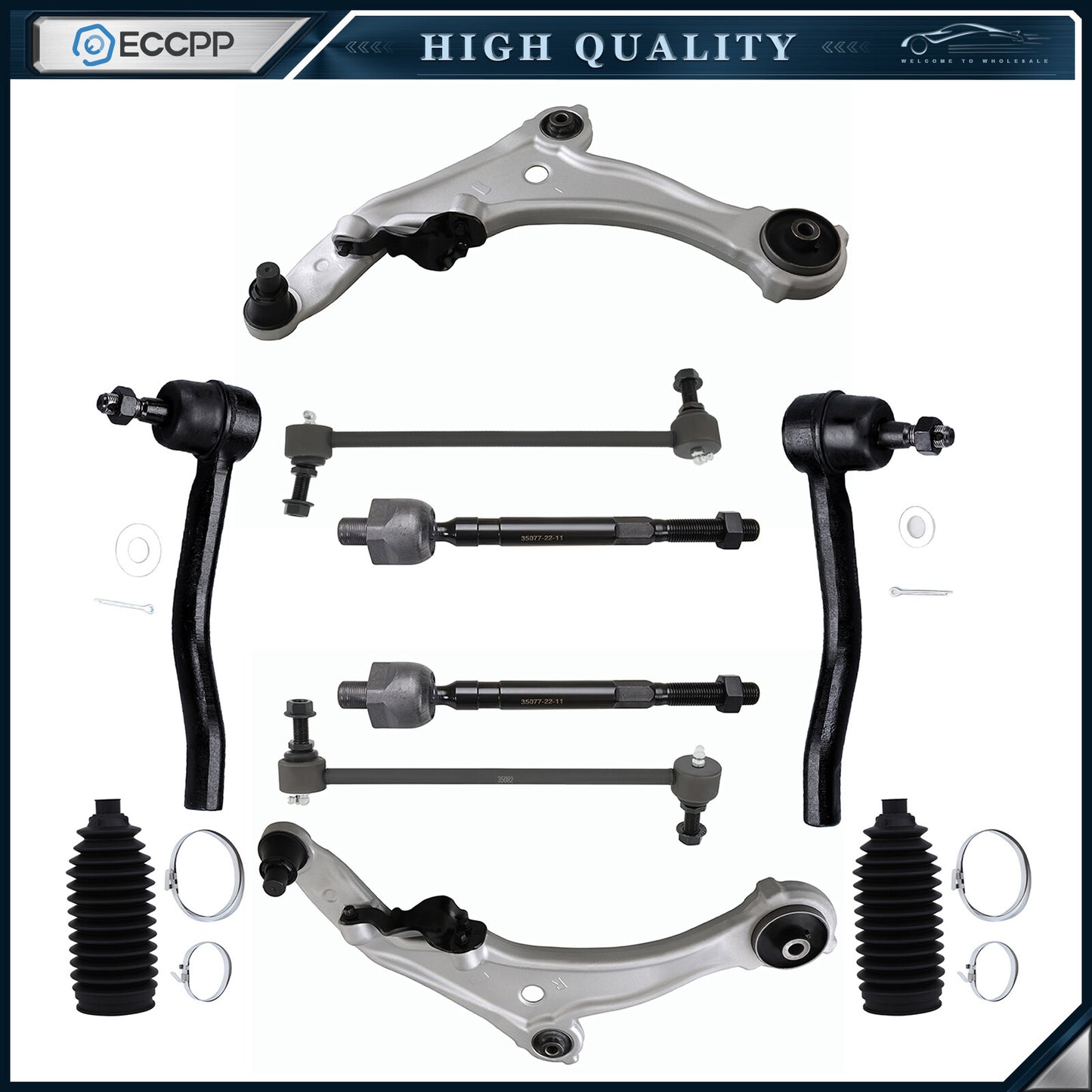 12pc Front Lower Control Arms Sway Bars Tie Rod Ends For 2009-2014 NISSAN MAXIMA
