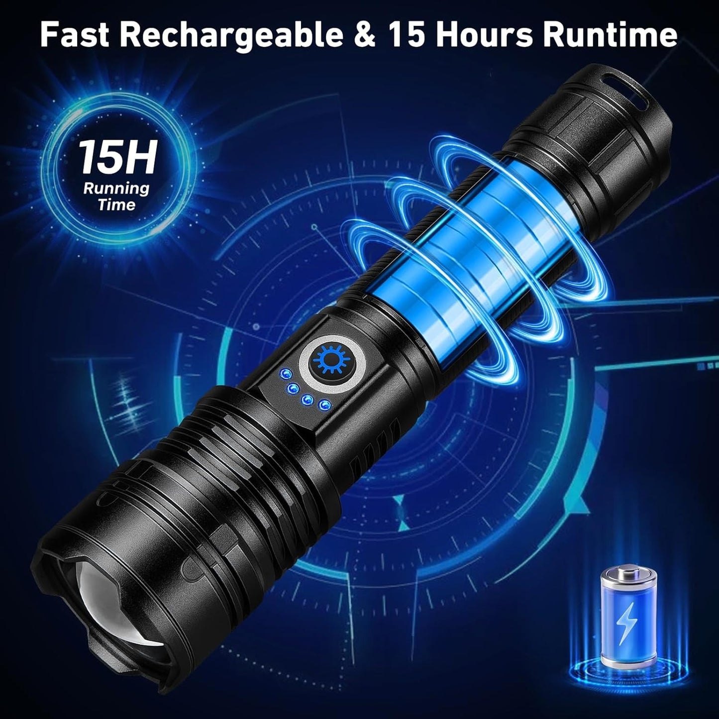 2-Pack Rechargeable Flashlight, 99,000 Lumen, 5 Modes, IPX7 Waterproof