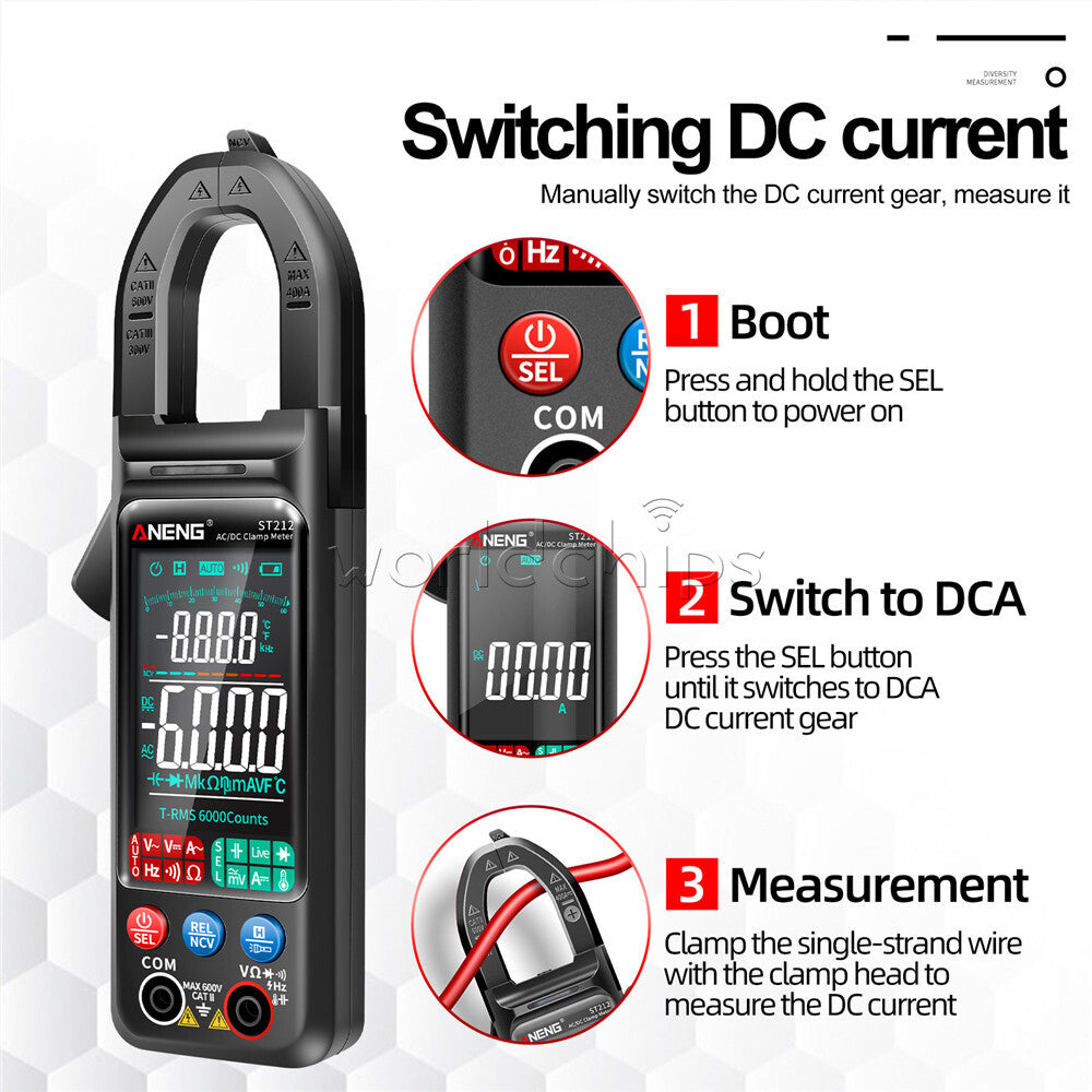 ANENG ST212 Pro Digital Clamp Meter 6000 Counts Voltage Current NCV Multimeter