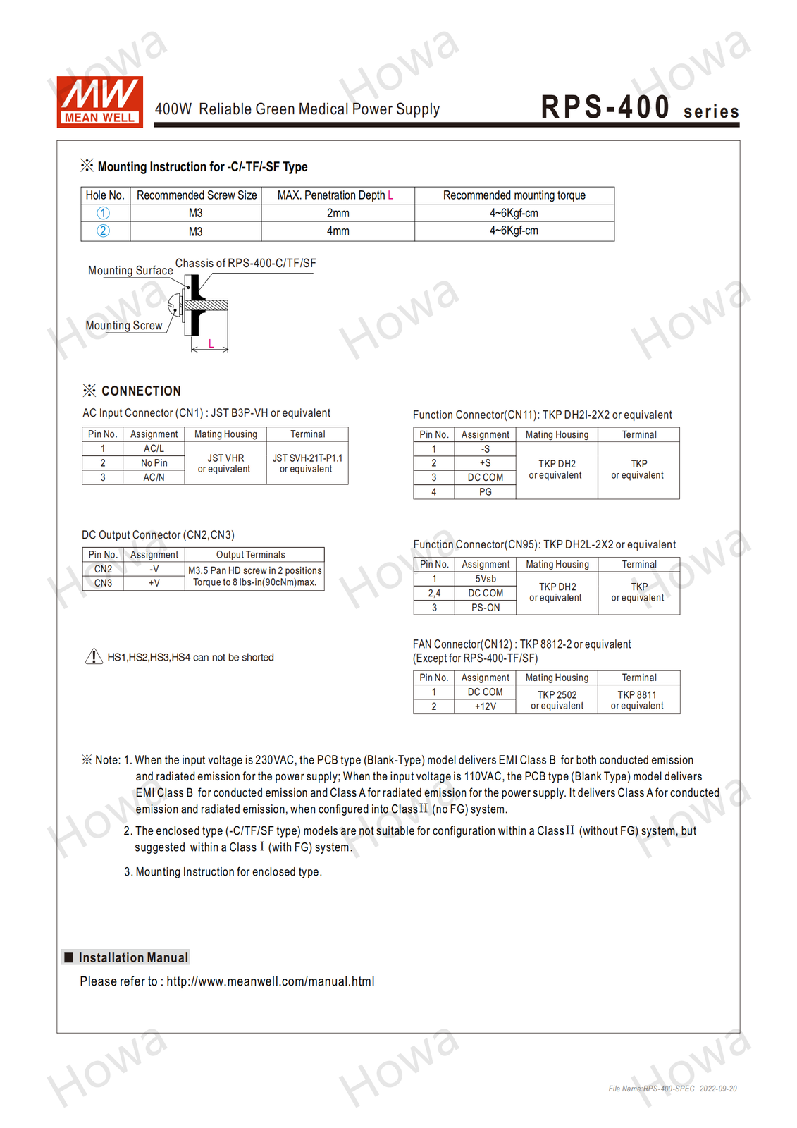 Mean Well RPS-400 Switching Power Supply Medical PCB Type 400W 12V15V24V48V36V