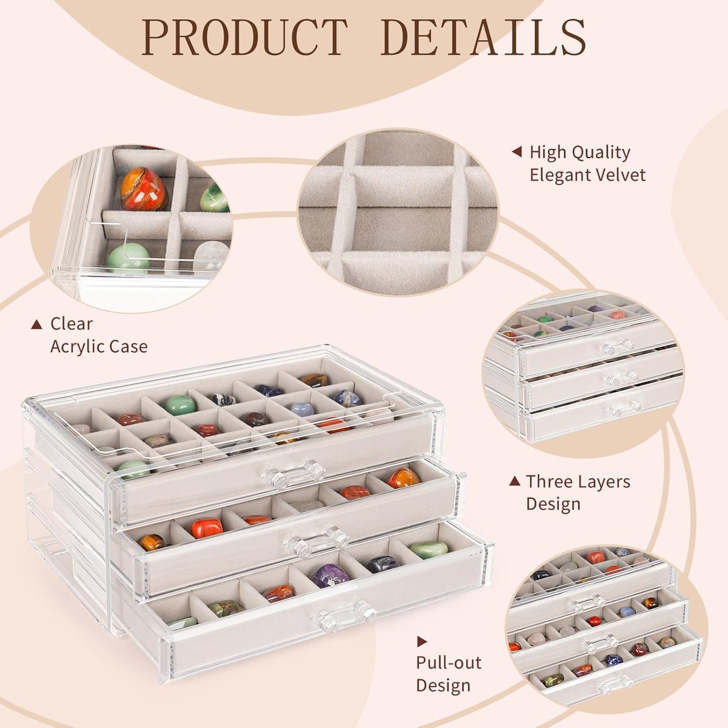 Acrylic Rock Display Case,54 Grids Rock Collection Box for Kids with Mini Magnif