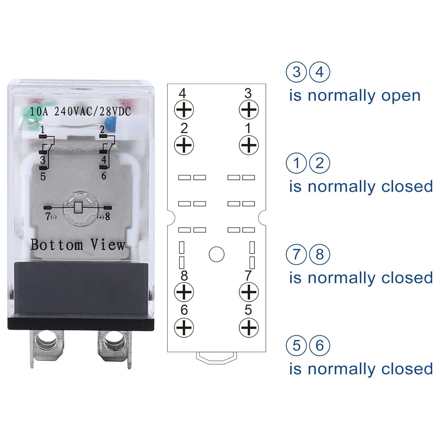 Electromagnetic Power Relay, 8-Pin 10 AMP 24V AC Relay Coil with Socket Base, LE