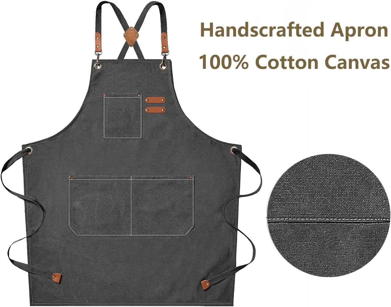 Chef Aprons for Men Women with Large Pockets, Cotton Canvas Cross Back Heavy Dut