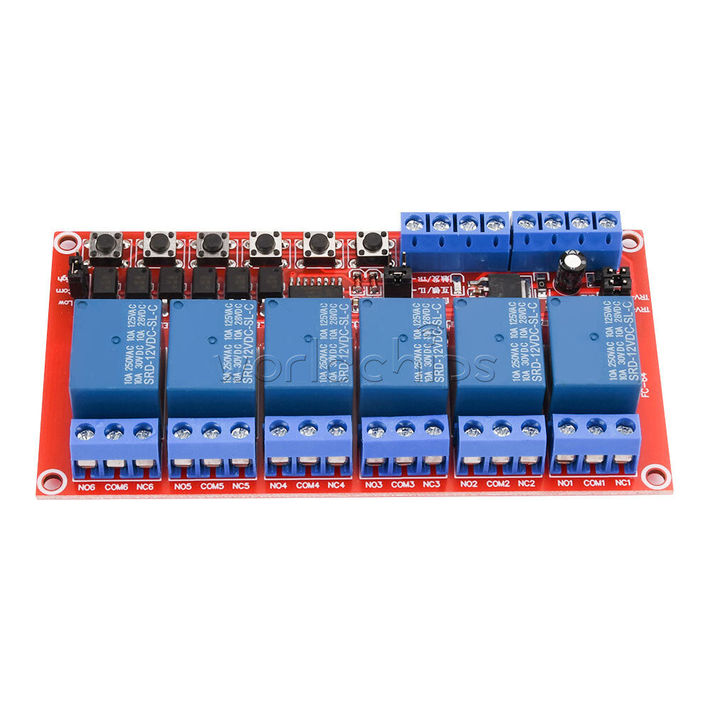 DC5/12/24V 6CH Relay Module With Optocoupler Isolation High Low Level Trigger