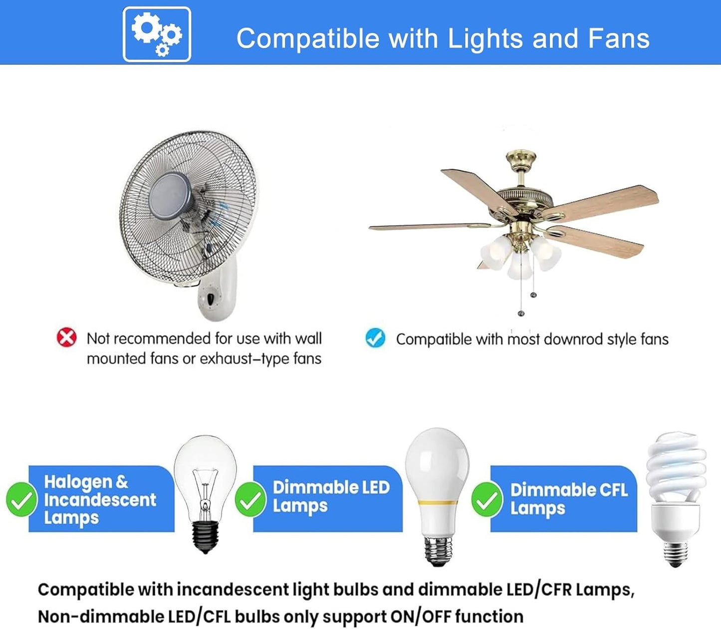 Ceiling Fan Remote Control Replacement, 3-Speed & Dimmer, 4 Dip Switches