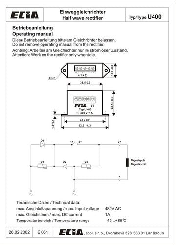 ECIA TYP U400 400V/1A brake rectifier power supply brake module