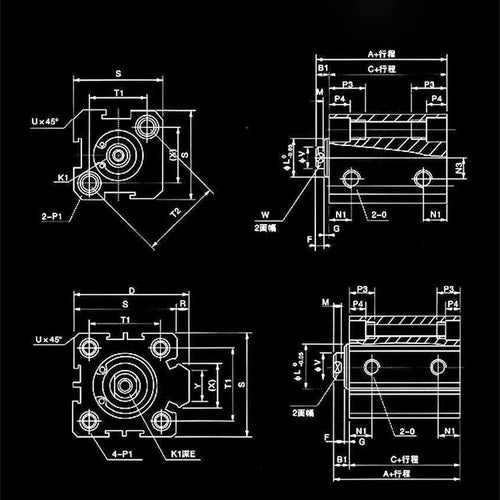 SDA100X5-X100 SDA100 Double Acting Without Magnet Pneumatic Small Thin Cylinder