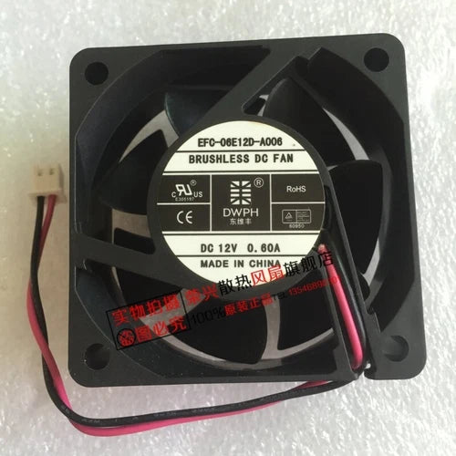 1 PCS   Fan  0.60A 60*60*25mm 2 wire cooling fan EFC-06E12D-A006 DC12V