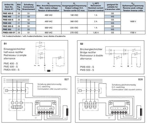 PMB 400-S Bridge Rectifier full-wave power loss brake rectifier power supply