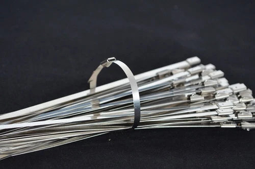 100Pcs Wrap Straps Self Locking Cable Ties Chrome 12"Stainless Steel Header