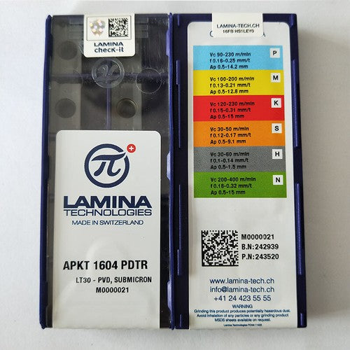 10pcs/Box APKT1604PDTR LT30 LAMINA Carbide Inserts CNC PVD Coated Milling Blade