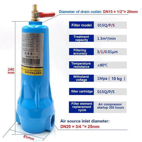 1PC 024 Oil Water Separator Air Compressor QPS Compressed Air Precision Filter