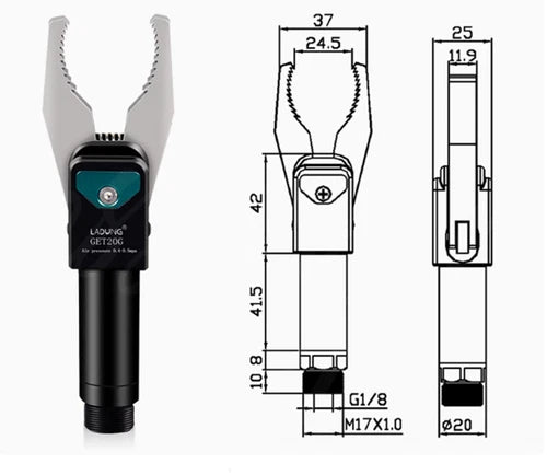 1pc  GET20G (sensorless) robotic pneumatic gripper jaws spout head fixture