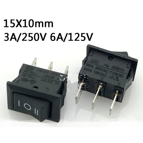 5PCS 3A 250VAC Rocker Switch 15*10MM    RS601H 3Pins 3 Positons