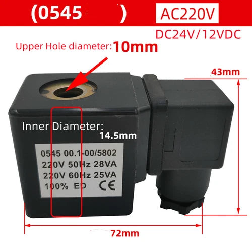 1X  ID14.5H43 0543 Coil Type 0545 PU  Solenoid Valve Coil Upper Hole10mm