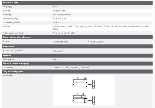 IFM IES201 Inductive Sensor Threaded Type 10...30 DC PNP
