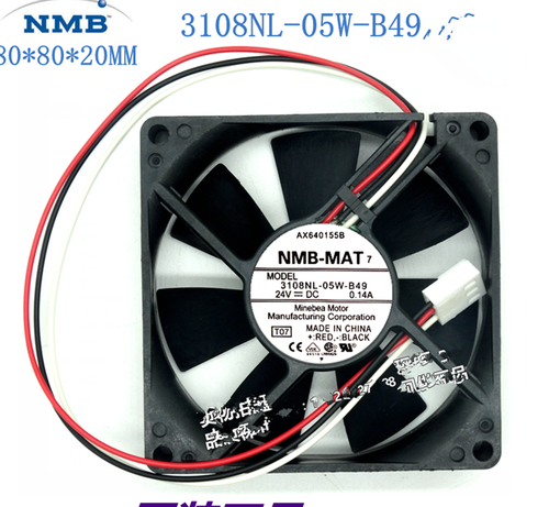 1 pcs NMB Fan 3108NL-05W-B49 DC 24V 0.14A 8CM 8020 3 Pin Inverter cooling fan