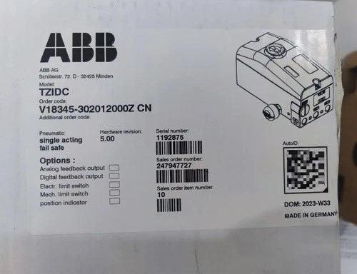V18345-302012000ZCN  ABB V18345302012000ZCN Valve Positioner