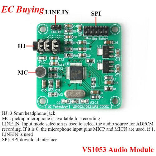 VS1053 Audio Decoding Module Real-Time Encoding AVR Processor SPI AMS-1117
