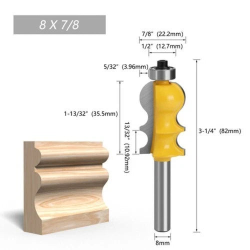 Shank Architectural Molding Router Bit Profile Edge Cutter Set 1/4" 1/2" 8mm