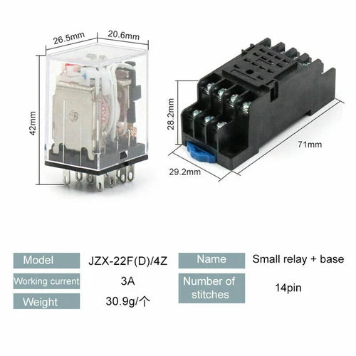 1PC For AC DC Intermediate 14pin Relay 36V   3A 220V JZX-22F/4Z 24V 110V 12V