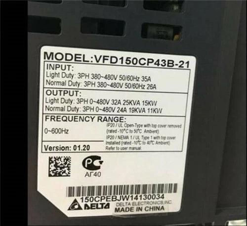 1PC  Delta VFD150CP43B-21 15KW Inverter Free delivery