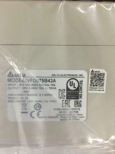 1pcs   Delta Inverter VFD075B43A VFD075B43A Free delivery