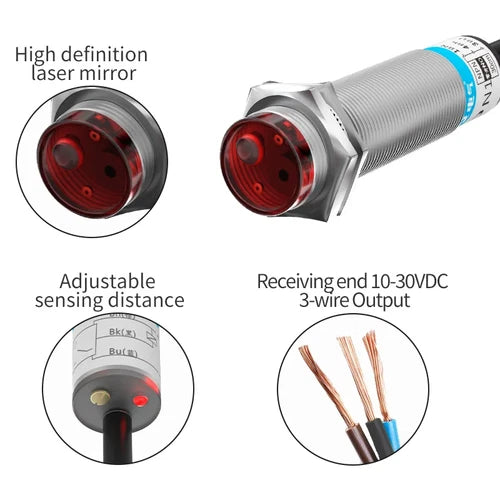 1PC  M12 NPN Laser Sensor Photoelectric Switch Infrared Visible Light Sensors