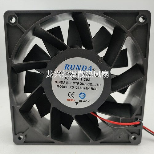 1 PCS RUNDA Fan RD1238B24H-RSH DC24V 1.30A 12038 12CM 2 Wire cooling fan