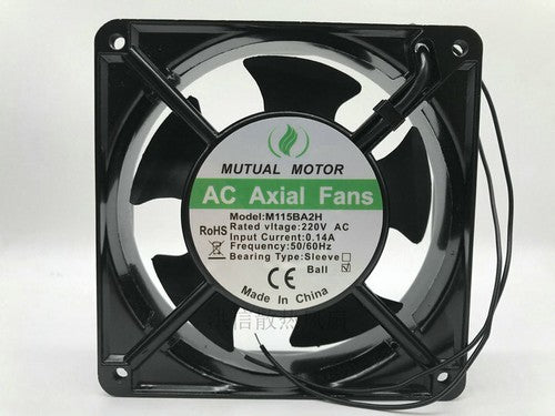 1 PCS MUTUAL MOTOR Fan M115BA2H AC 220V 0.14A 12038 12CM 2 Wire Aluminum frame