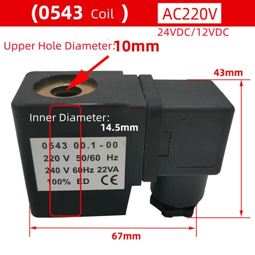 1X  ID14.5H43 0543 Coil Type 0545 PU  Solenoid Valve Coil Upper Hole10mm