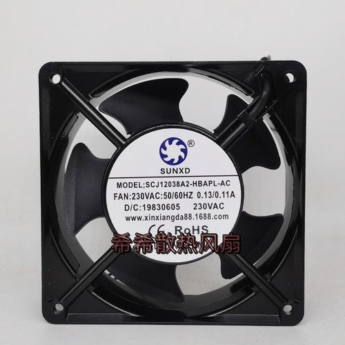 1 pcs SUNXD Fan SCJ12038A2-HSAPL-AC 230V 12038 12CM 2 wire Aluminum frame fan
