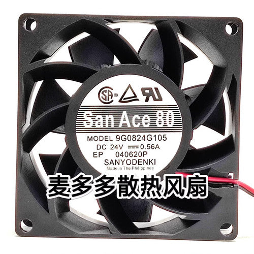 1 pcs Sanyo Fan 9G0824G105 DC 24V 0.56A 8CM 8038 2 wire cooling Fan