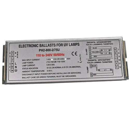 PH2-800-2/75U Germicidal UV Lamp Electronic Ballast 110V 240V for 1 Lamp 2 Lamp