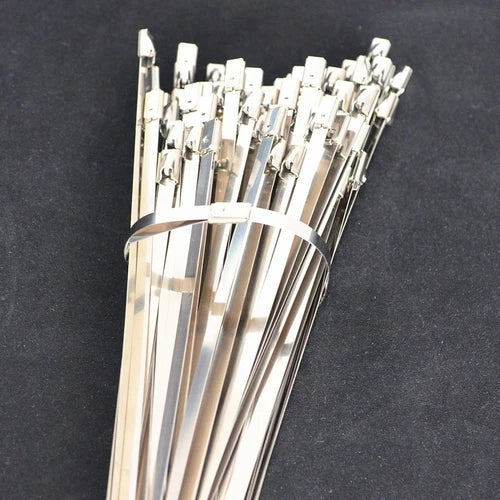 100Pcs Wrap Straps Self Locking Cable Ties Chrome 12"Stainless Steel Header