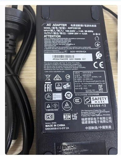 1PC  for AOC PD2710QC ADPC20120 LCD Monitor  For 20V 6A 120W AC Adapter&Cord