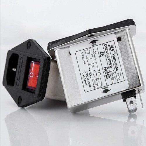 EMI Single-phase AC Power Filter Socket 220V Red with LED Light CW2B-6A-T(003)