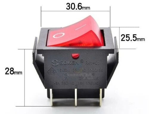 5PCS SOKEN RK1-01 6 pins Rocker Switch 16A 250VAC With Red Light