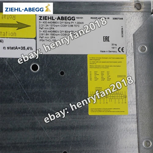 Ziehl-abegg RD22P-4DW.4N.1R 133101 Cooling Fan 400V 2.2A 1.1KW Centrifugal Fan