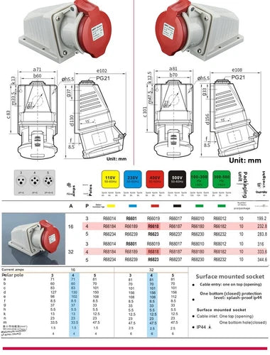 1PC Waterproof Industrial TYPR2618 Connector 16A 4-Pin