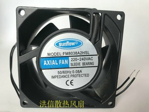1 PCS sunfiow Fan FM8038A2HSL AC220V-240V 0.08A 80*38MM 2 Wire cooling fan