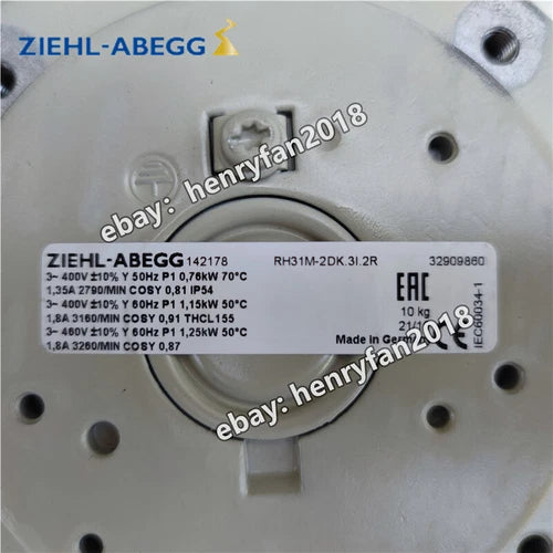 Ziehl-abegg Fan RH31M-2DK.3I.2R 142178 Centrifugal Fan 3~ 400V 50/60Hz 0.76KW